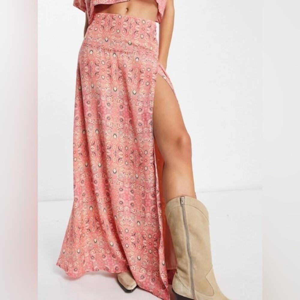 FREE PEOPLE Tall Slit Festival Boho Bohemian Marion Print Candy Maxi Skirt
